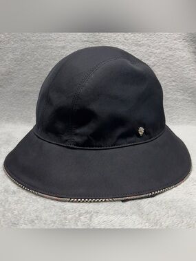 Helen Kaminski Cloche Hat Women's One Size Black Cotton Blend Check Trim